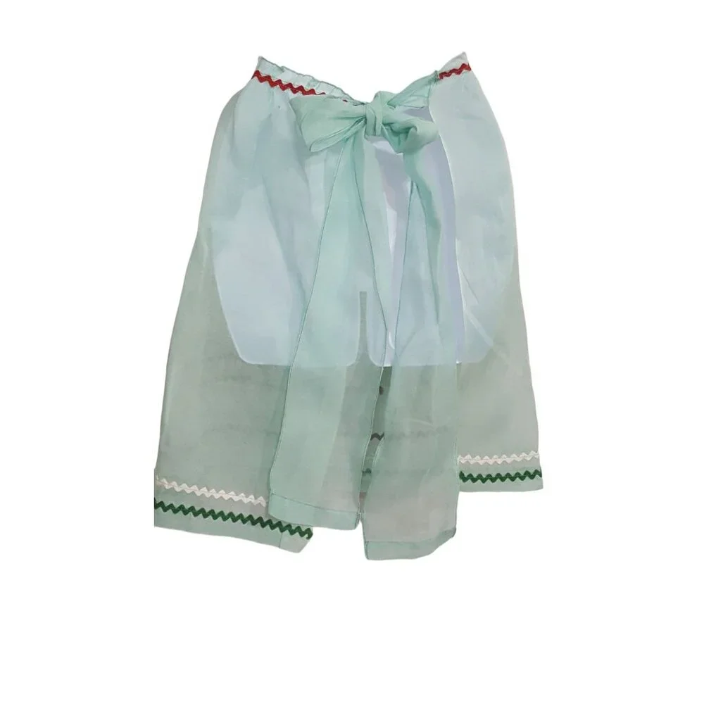 Vintage 50s 60s Half Apron Sheer‎ Mint Green Rick Rack Trim Party Entertaining